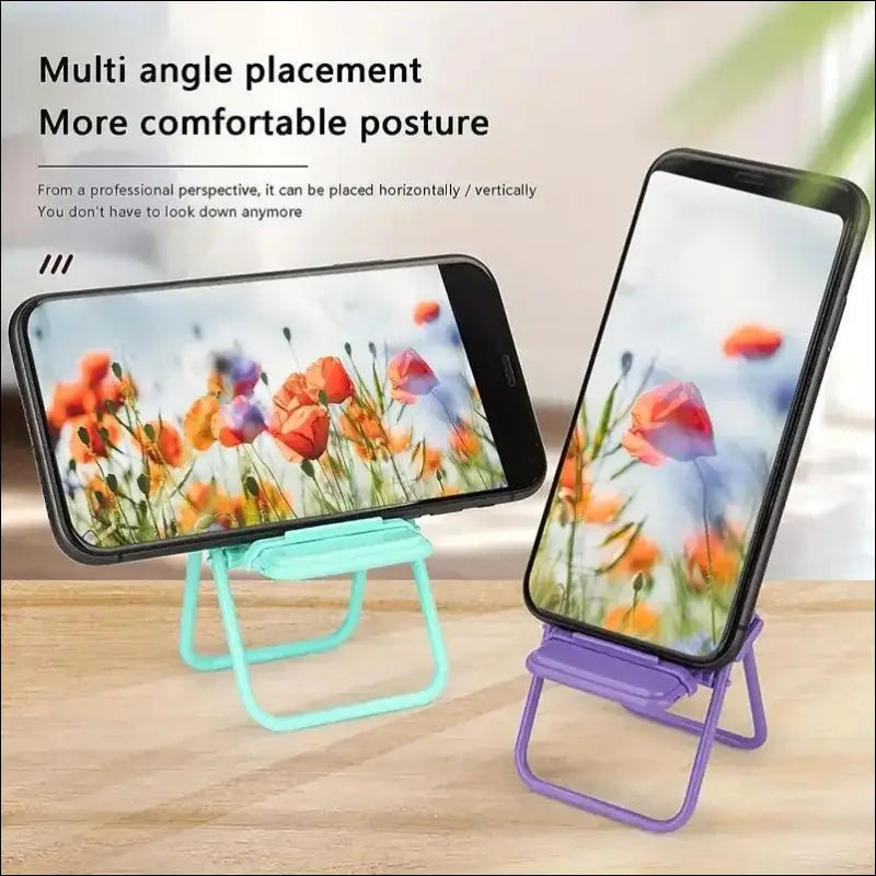 4pcs Cute Mini Chair Phone Stand – Creative Desktop Mobile Holder Foldable Lazy Drama for Decorative Ornaments