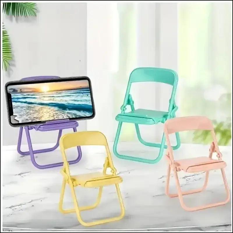 4pcs Cute Mini Chair Phone Stand – Creative Desktop Mobile Holder Foldable Lazy Drama for Decorative Ornaments
