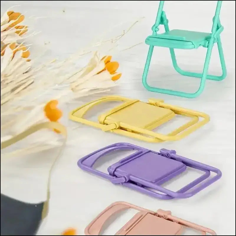 4pcs Cute Mini Chair Phone Stand – Creative Desktop Mobile Holder Foldable Lazy Drama for Decorative Ornaments