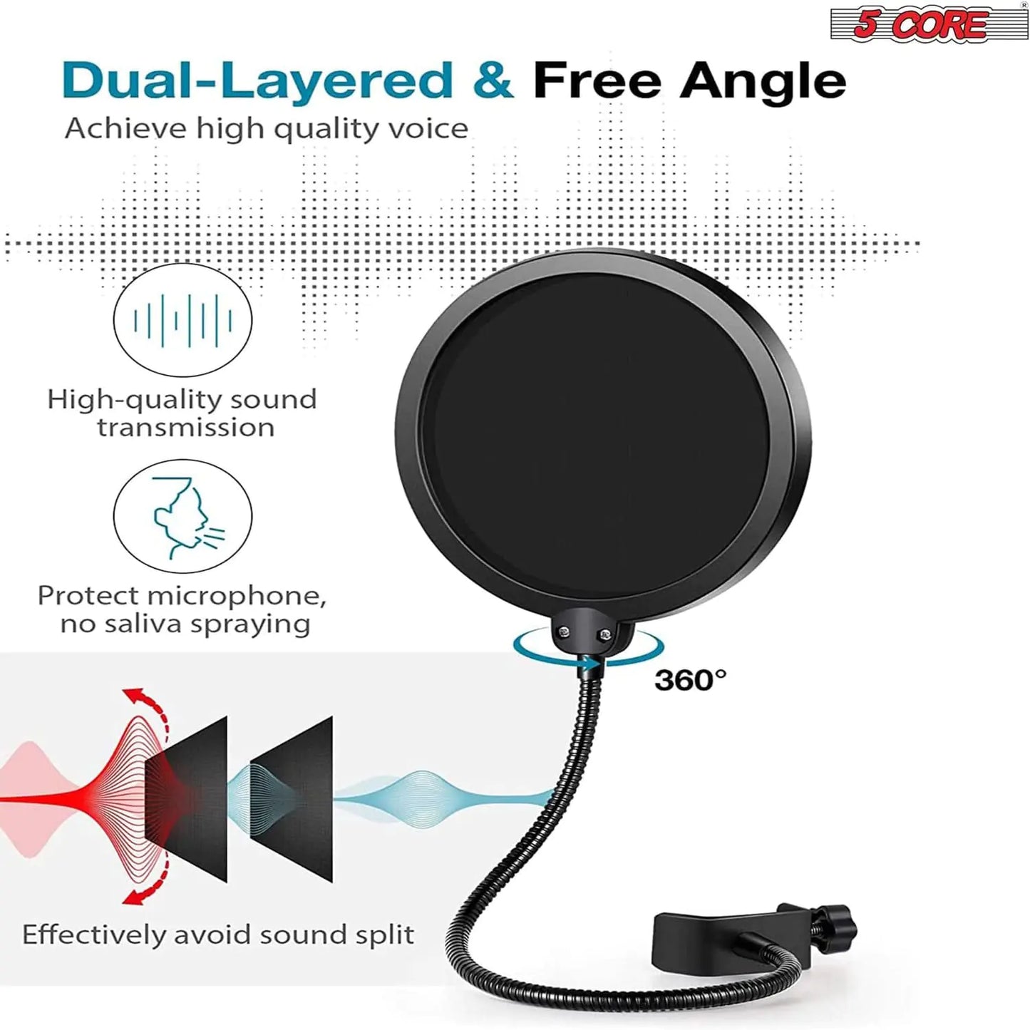 5Core Microphone Arm Stand Desk Suspension Boom Scissor Desktop Mic Holder w Pop Filter