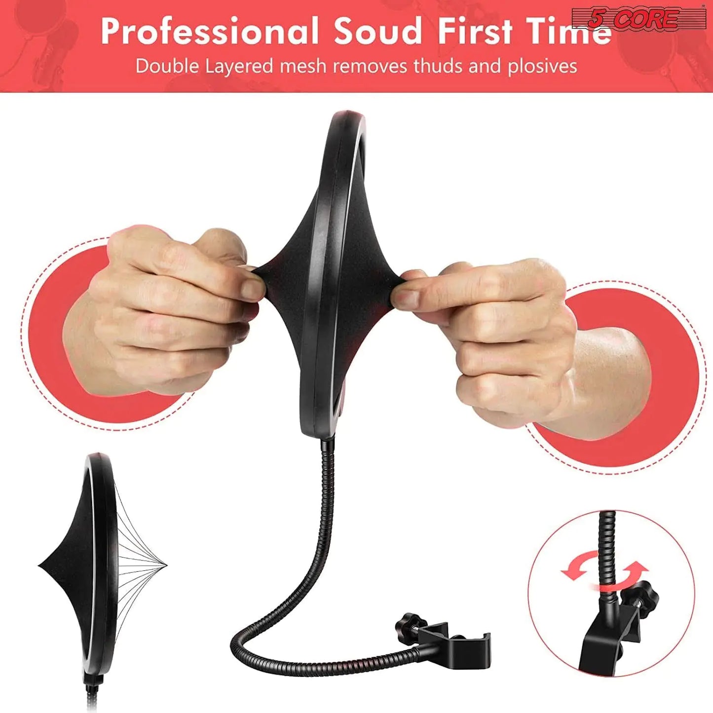 5Core Microphone Arm Stand Desk Suspension Boom Scissor Desktop Mic Holder w Pop Filter