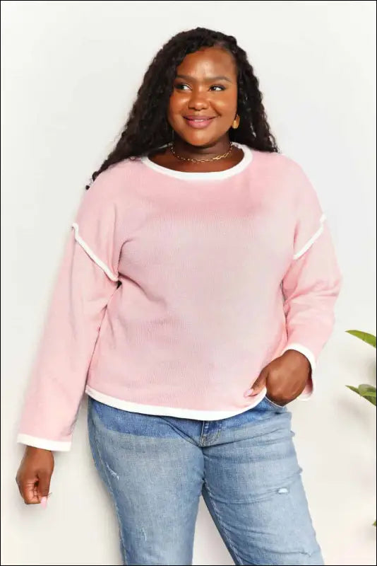 Angel Wings Contrast Detail Dropped Shoulder Knit Top