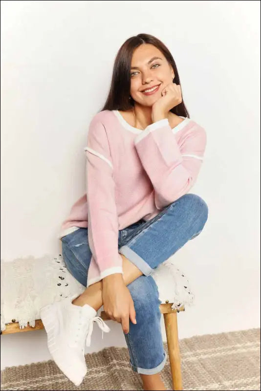 Angel Wings Contrast Detail Dropped Shoulder Knit Top
