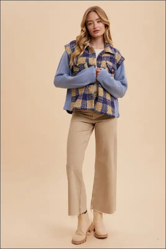 Annie Wear Faux Fur Plaid Button Up Jacket