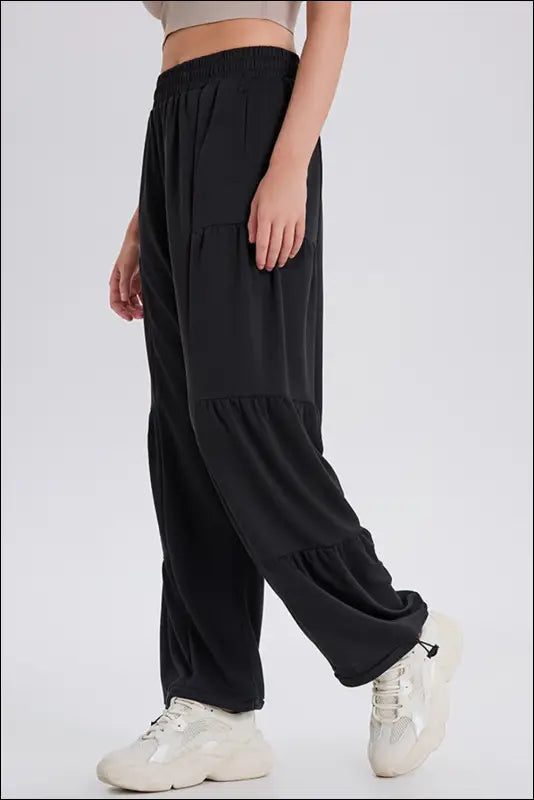 Basic Bae Drawstring Elastic Waist Ruched Joggers - Black / S
