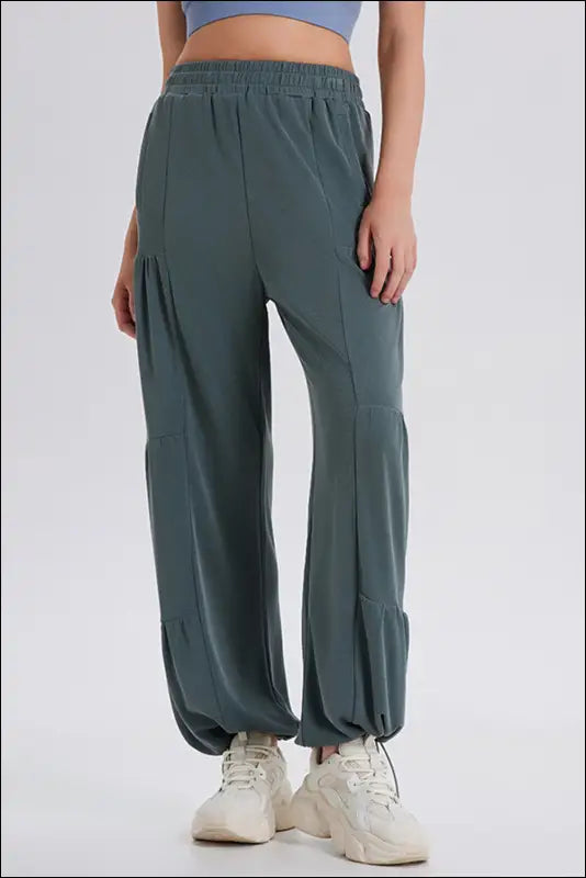 Basic Bae Drawstring Elastic Waist Ruched Joggers - Dark Gray / S