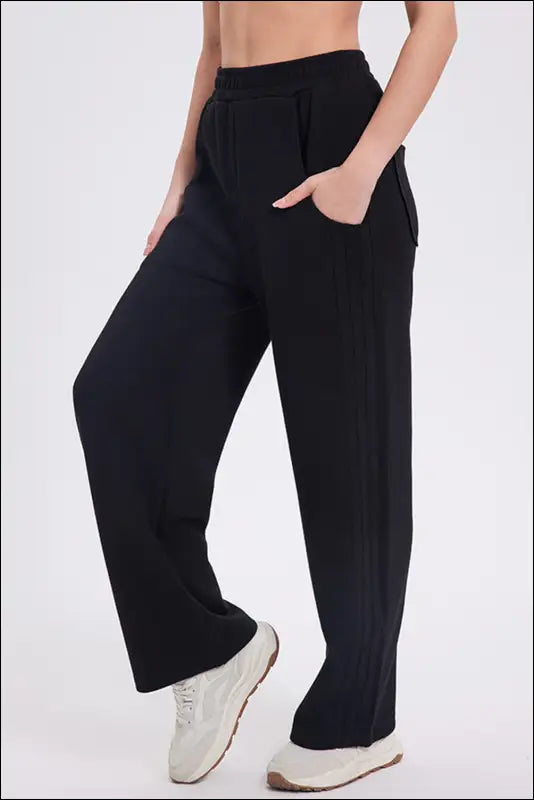 Basic Bae Elastic Waist Straight Leg Pants with Pockets - Black / S