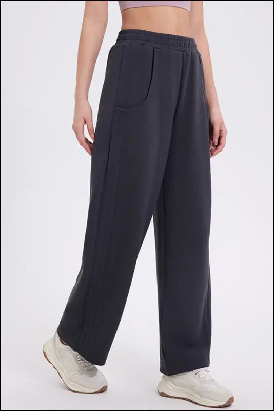 Basic Bae Elastic Waist Straight Leg Pants with Pockets - Dark Gray / S
