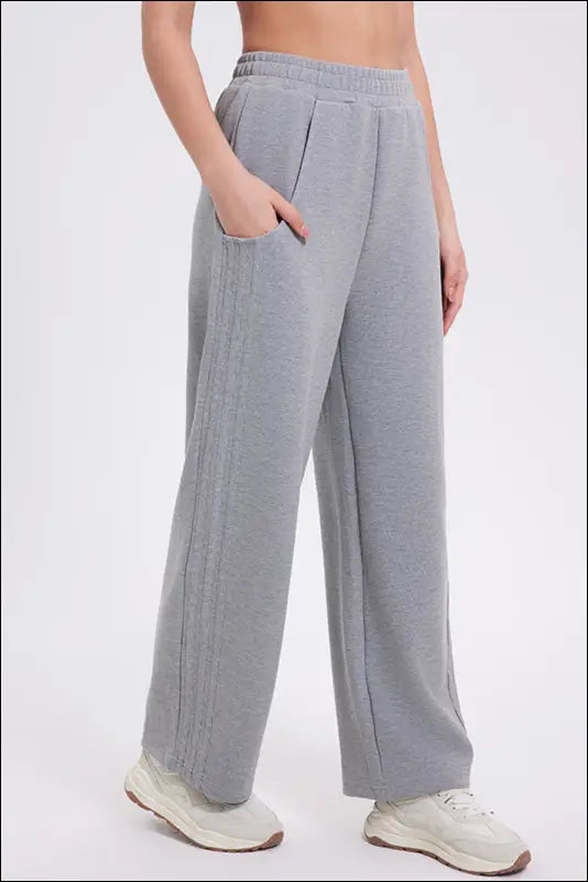 Basic Bae Elastic Waist Straight Leg Pants with Pockets - Gray / S