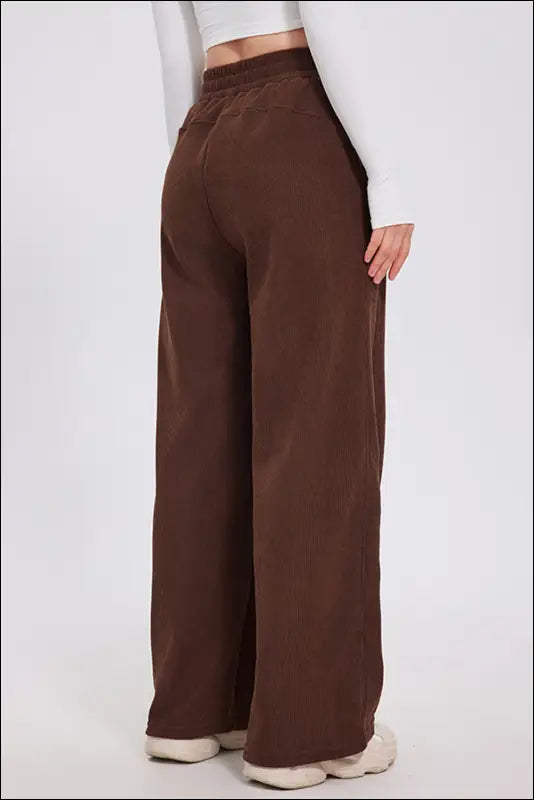Basic Bae Elastic Waist Wide Leg Pants - Dark Brown / S