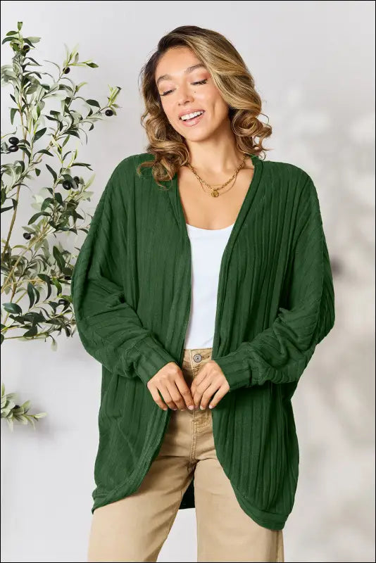 Basic Bae Full Size Ribbed Cocoon Cardigan - Dark Green / S