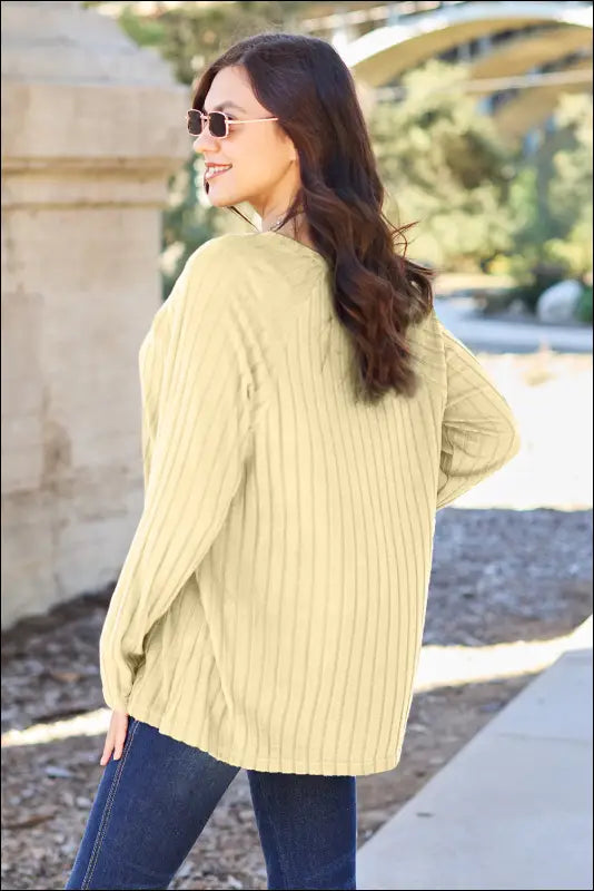 Basic Bae Full Size Ribbed Round Neck Long Sleeve Knit Top