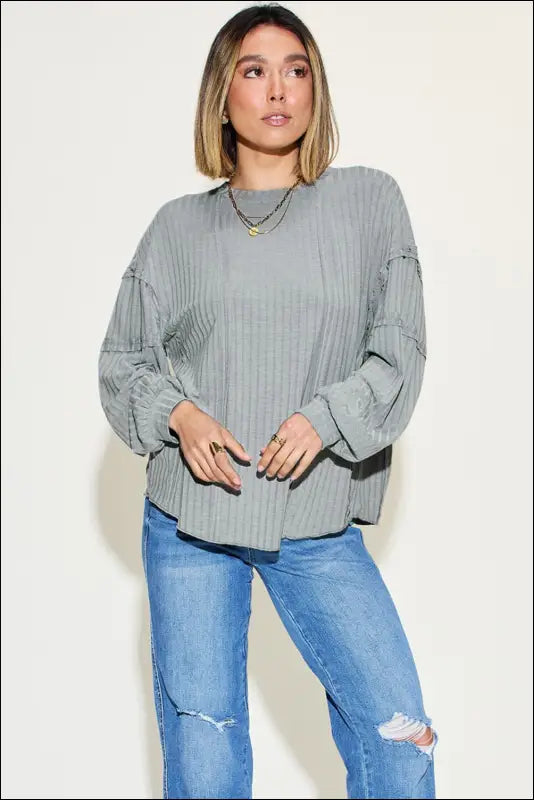 Basic Bae Full Size Ribbed Round Neck Long Sleeve T-Shirt