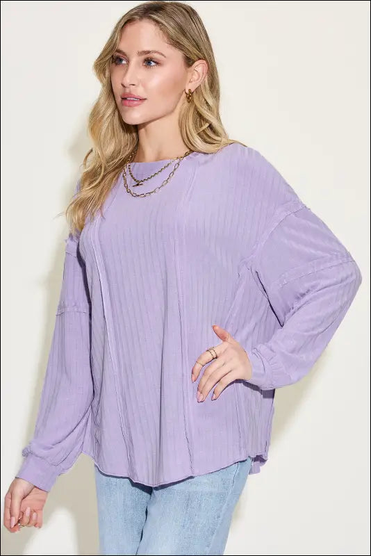 Basic Bae Full Size Ribbed Round Neck Long Sleeve T-Shirt