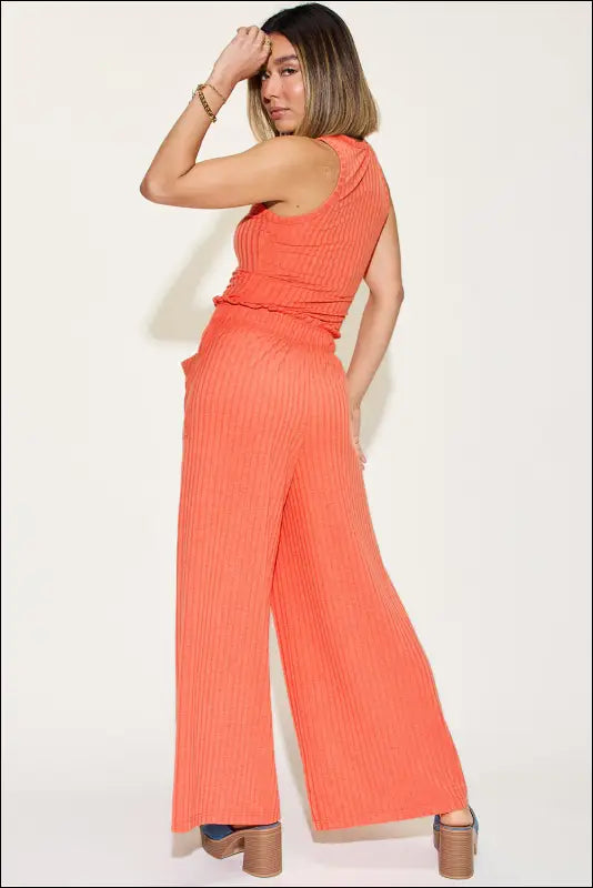 Basic Bae Full Size Ribbed Tank and Wide Leg Pants Set