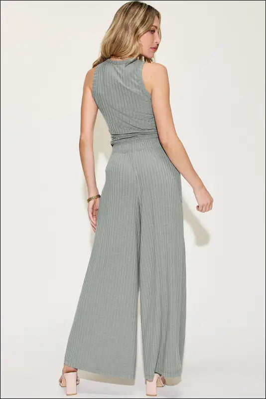 Basic Bae Full Size Ribbed Tank and Wide Leg Pants Set