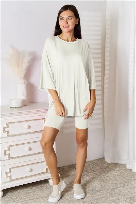 Basic Bae Full Size Soft Rayon Three-Quarter Sleeve Top and Shorts Set - White / S