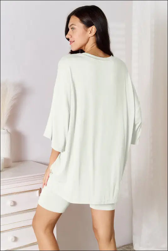 Basic Bae Full Size Soft Rayon Three-Quarter Sleeve Top and Shorts Set