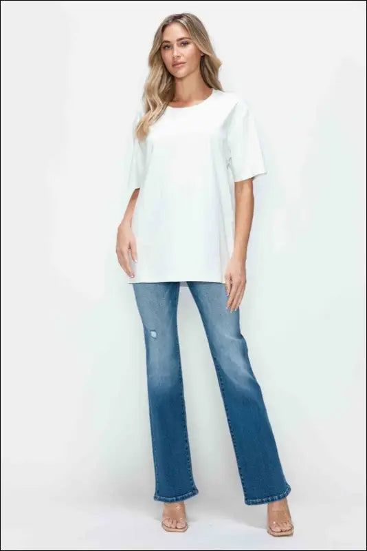 bytos Full Size Distressed High Rise Jeans with Pockets