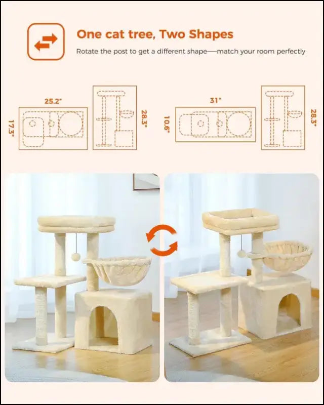 Cat Tree Tower for Indoor Cats with Scratching Posts Big Hammock & Removable Perch – 2 Styles Grey Activity - tree