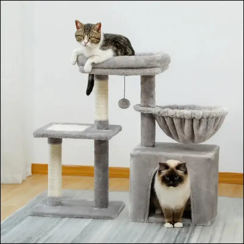 Cat Tree Tower for Indoor Cats with Scratching Posts Big Hammock & Removable Perch – 2 Styles Grey Activity - tree