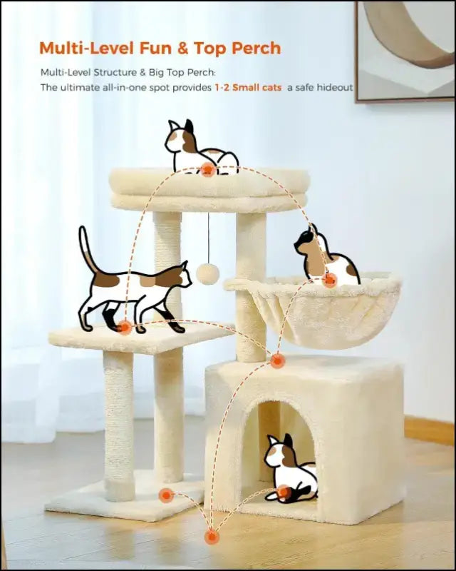 Cat Tree Tower for Indoor Cats with Scratching Posts Big Hammock & Removable Perch – 2 Styles Grey Activity - tree