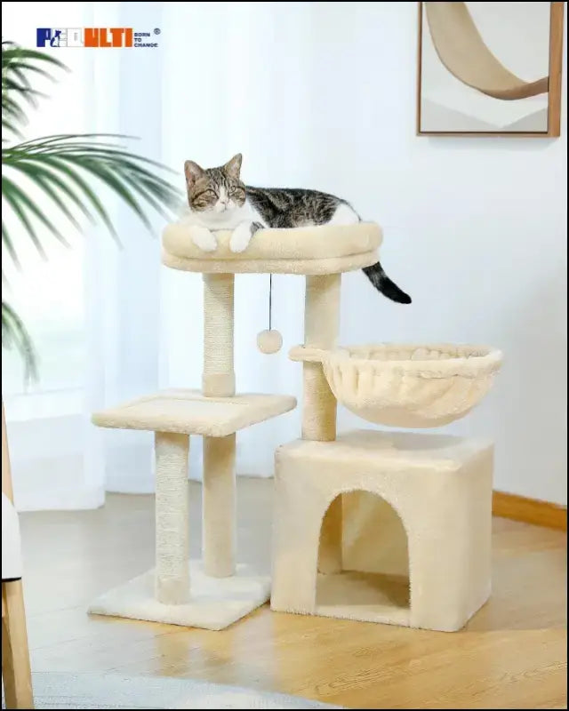 Cat Tree Tower for Indoor Cats with Scratching Posts Big Hammock & Removable Perch – 2 Styles Grey Activity - tree