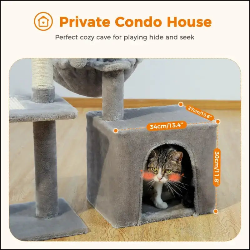 Cat Tree Tower for Indoor Cats with Scratching Posts Big Hammock & Removable Perch – 2 Styles Grey Activity - tree