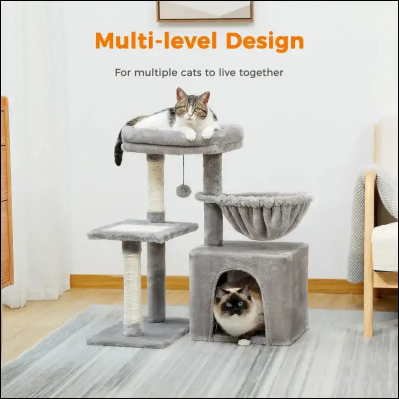 Cat Tree Tower for Indoor Cats with Scratching Posts Big Hammock & Removable Perch – 2 Styles Grey Activity - tree
