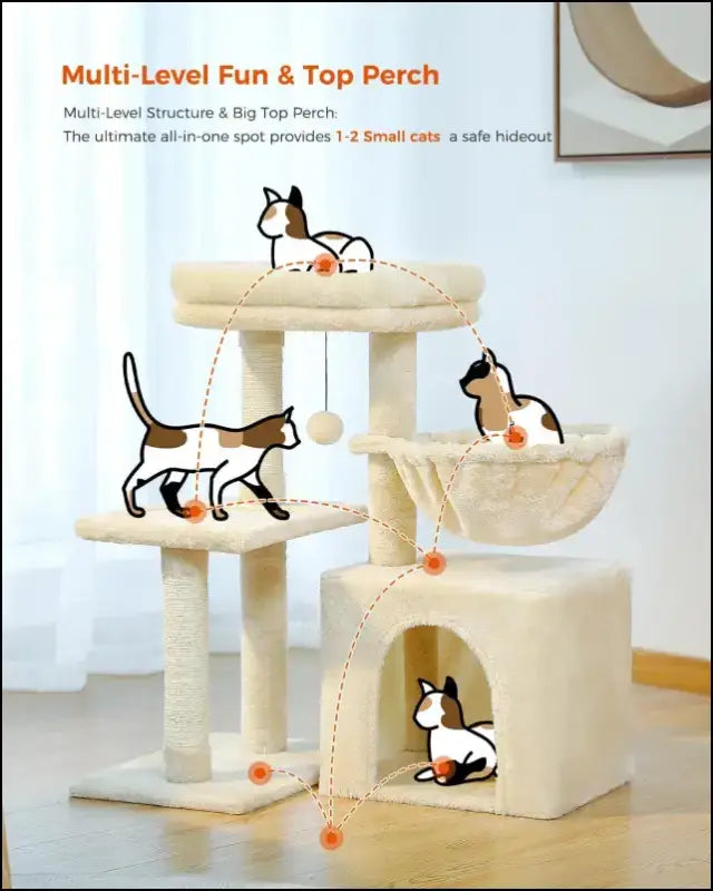 Cat Tree Tower for Indoor Cats with Scratching Posts Big Hammock & Removable Perch – 2 Styles Grey Activity - tree