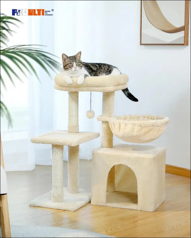 Cat Tree Tower for Indoor Cats with Scratching Posts Big Hammock & Removable Perch – 2 Styles Grey Activity - tree