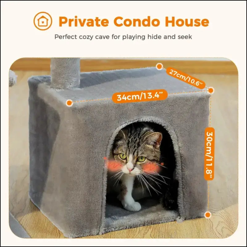 Cat Tree Tower for Indoor Cats with Scratching Posts Big Hammock & Removable Perch – 2 Styles Grey Activity - tree
