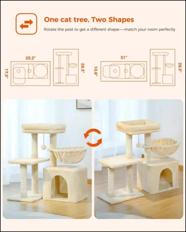 Cat Tree Tower for Indoor Cats with Scratching Posts Big Hammock & Removable Perch – 2 Styles Grey Activity - tree