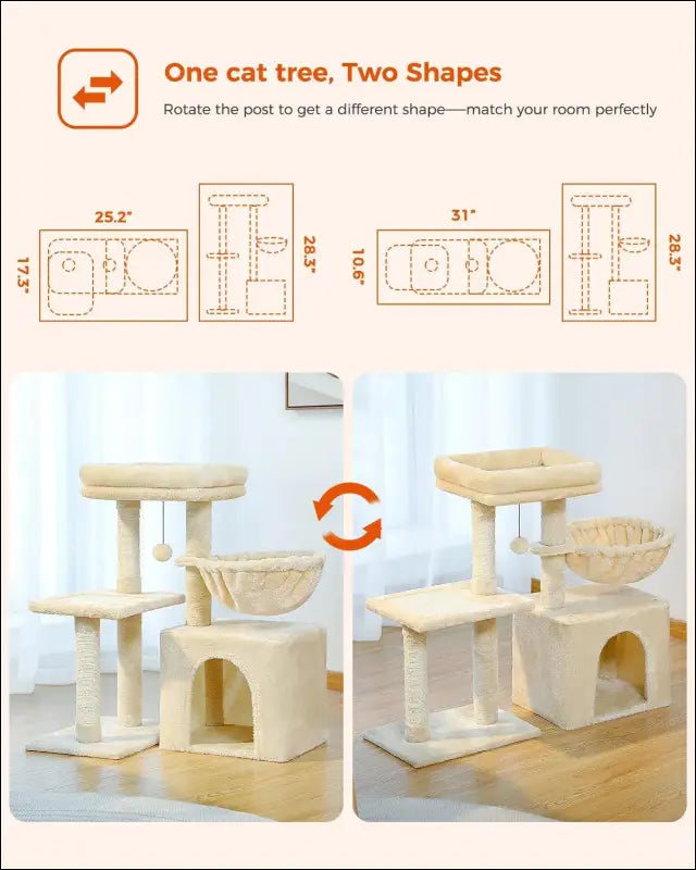 Cat Tree Tower for Indoor Cats with Scratching Posts Big Hammock & Removable Perch – 2 Styles Grey Activity - tree