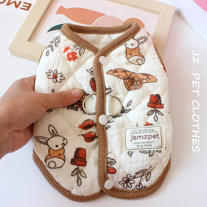 Pet Cozy Rabbit Print Velvet Coat