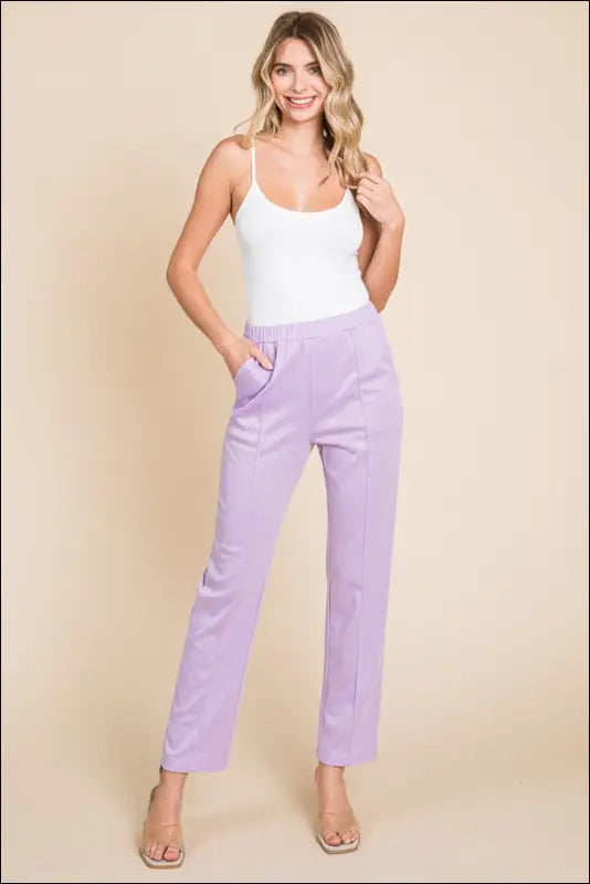 Culture Code Full Size Pin Tuck Detail Slim Pants - Lilac / S