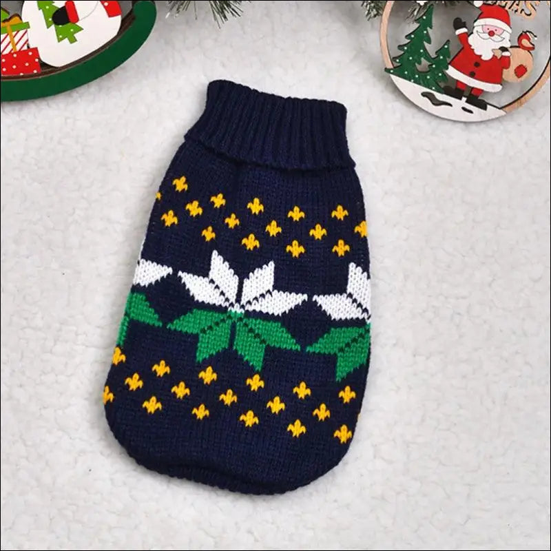 Cute Cat Sweater Costume - Winter Warm Pet Clothes for Cats Sphynx Pullover Cozy Apparel Gatos & Mascotas - Navy Leaf