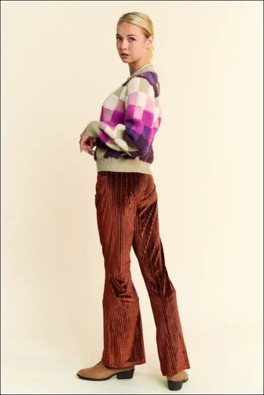 Davi & Dani Elastic Waist Knit Flare Pants