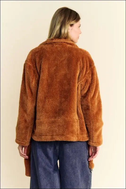 Davi & Dani Fuzzy Zip Up Collared Neck Jacket