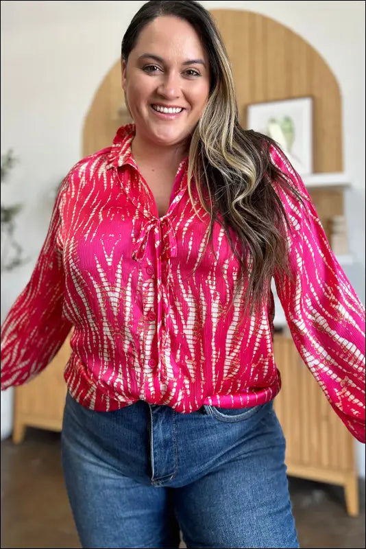 Double Take Full Size Printed Button Up Long Sleeve Shirt