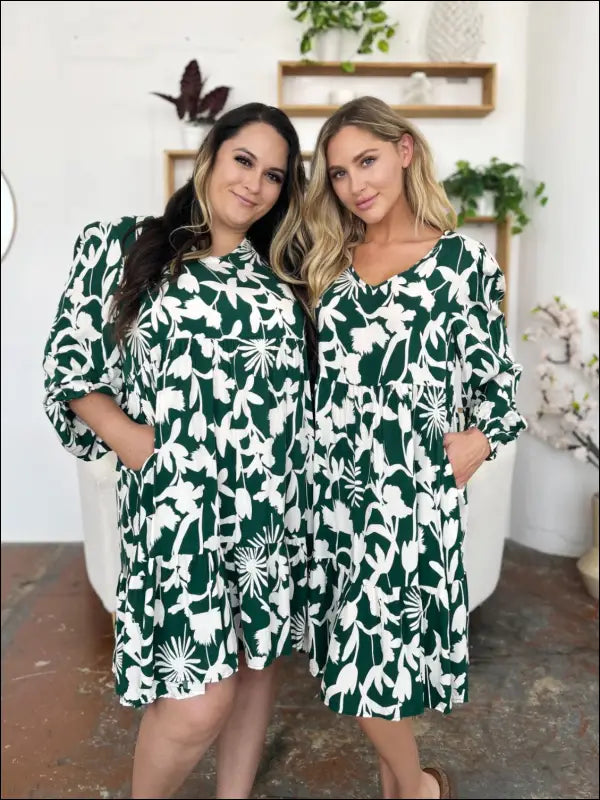 Double Take Full Size Printed Ruffle Hem Dress with Pocket