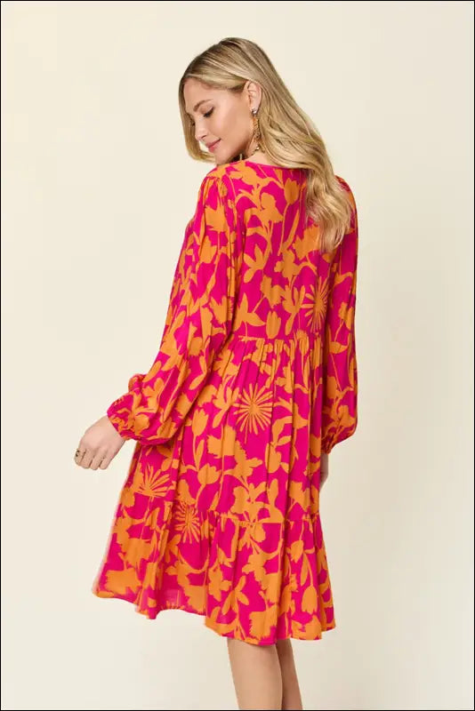 Double Take Full Size Printed Ruffle Hem Dress with Pocket