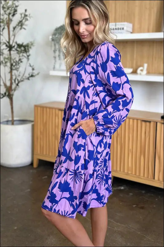 Double Take Full Size Printed Ruffle Hem Dress with Pocket