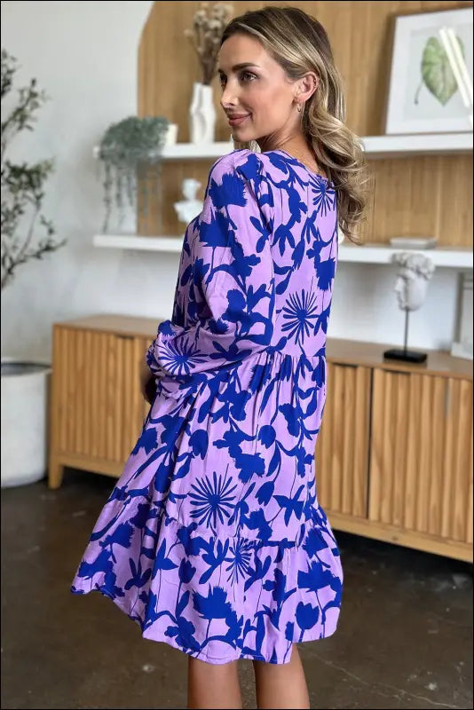 Double Take Full Size Printed Ruffle Hem Dress with Pocket