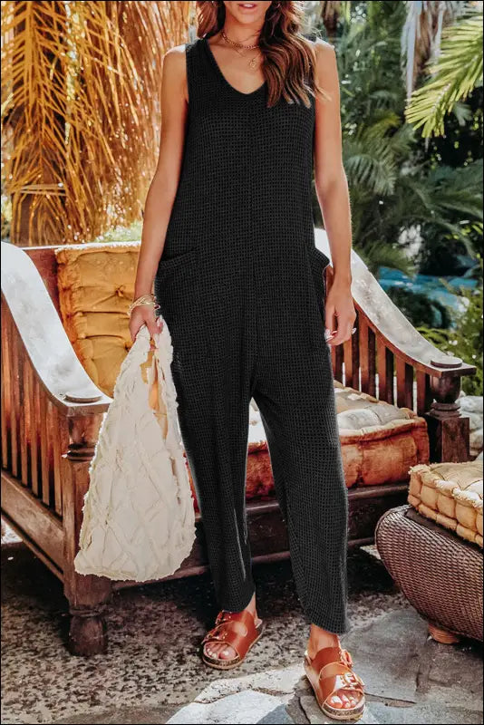 Double Take Full Size Sleeveless Straight Jumpsuit - Black / S