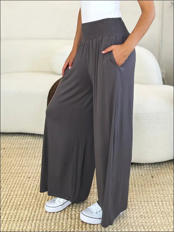 Double Take Full Size Smocked Wide Waistband Leg Pants