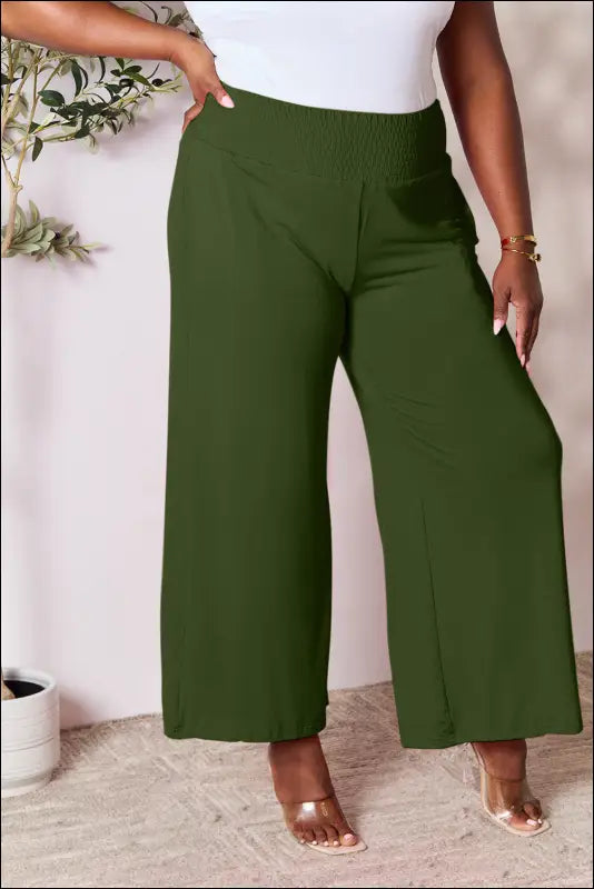 Double Take Full Size Smocked Wide Waistband Leg Pants
