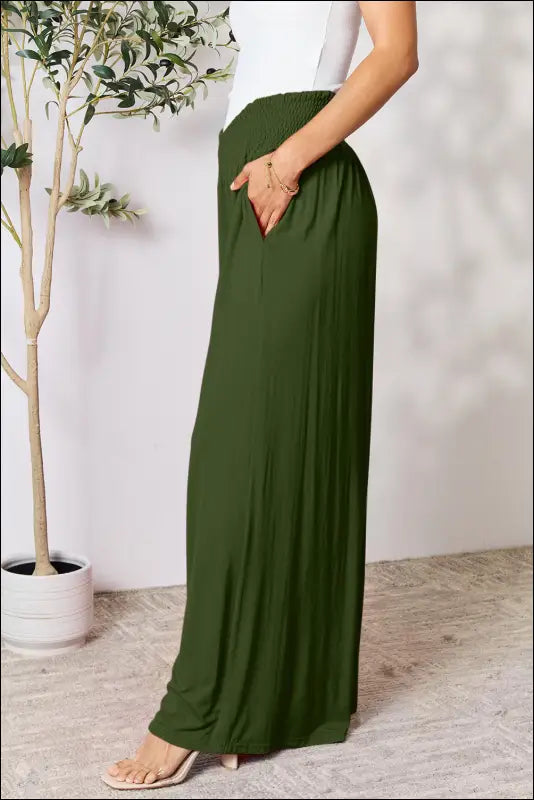 Double Take Full Size Smocked Wide Waistband Leg Pants