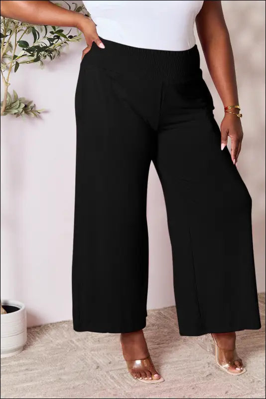 Double Take Full Size Smocked Wide Waistband Leg Pants