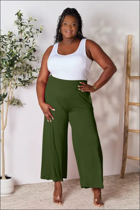 Double Take Full Size Smocked Wide Waistband Leg Pants